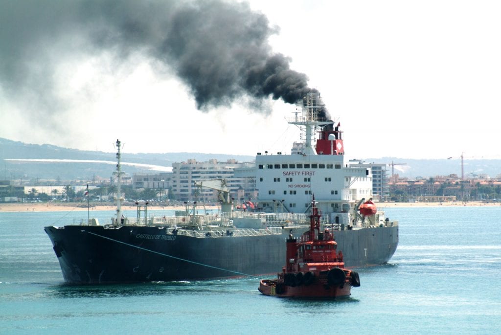Black smoke from ship